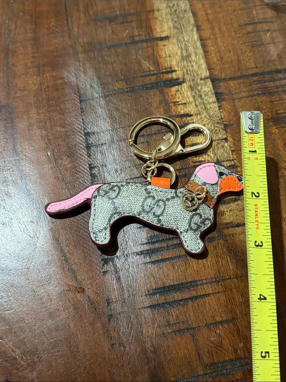 Canvas Dachshund Key Charm with Pink & Orange Accents